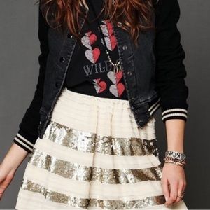 Free People | Cream Ruffle Glitter Skirt | S